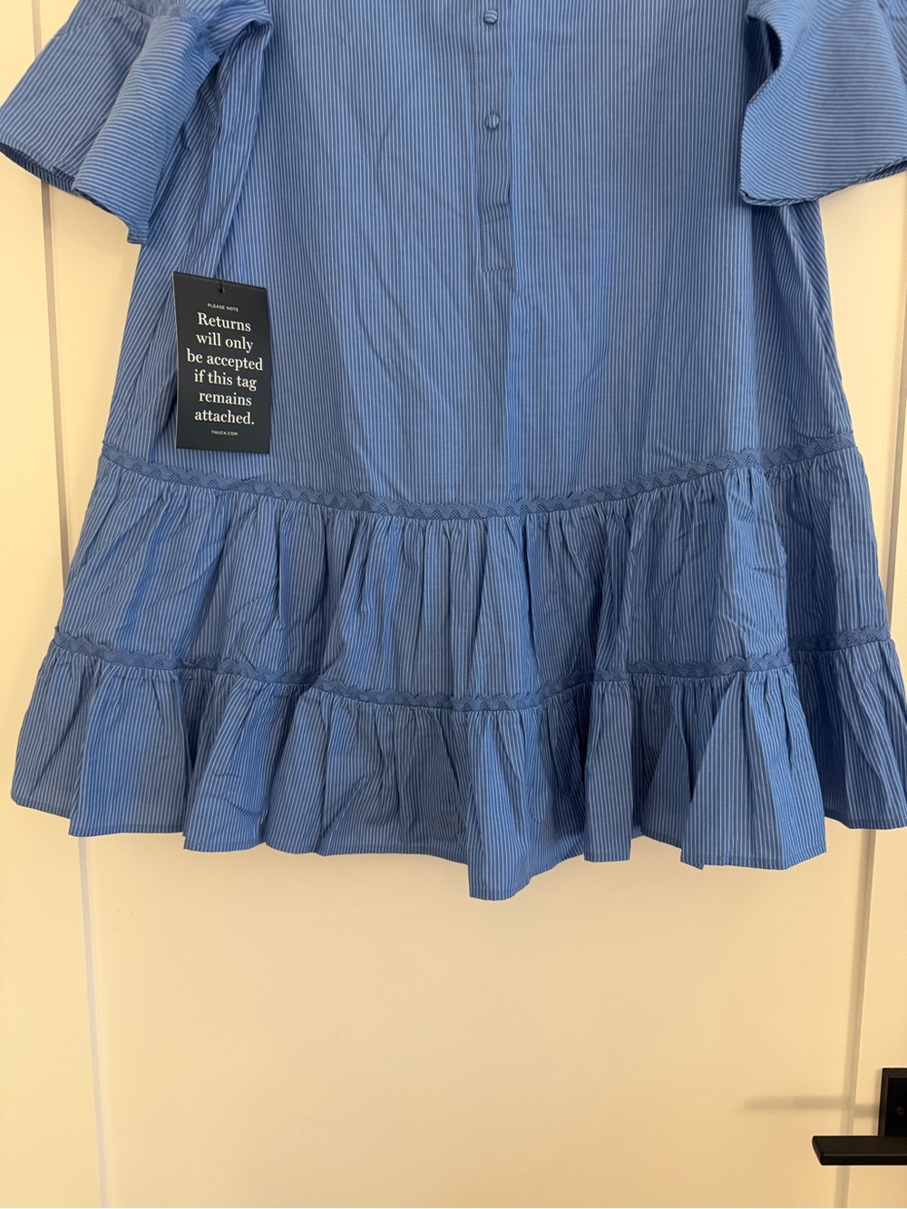 Pomander Place Blue Stripe Ruffle Tiered Shirt Dress - Picture 3 of 6